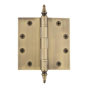 4.5 in. Steeple Tip Heavy Duty Hinge with Square Corners in Antique Brass