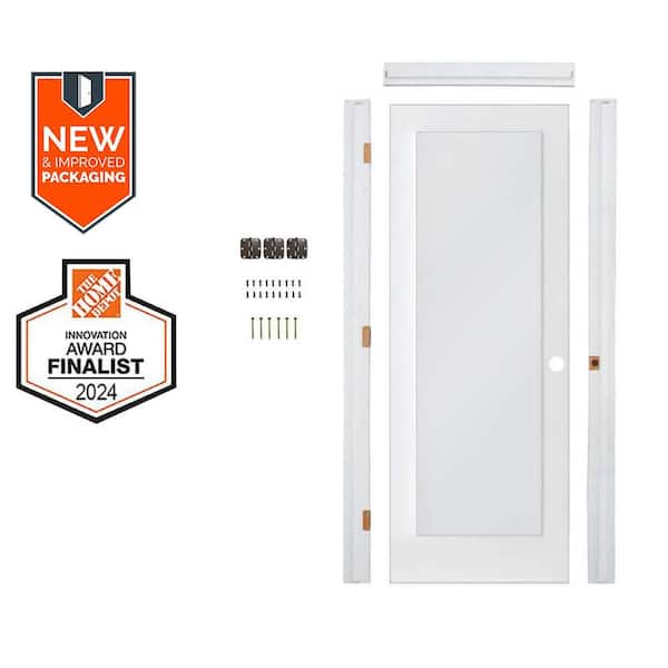 Assembly Required 36 in. x 80 in. 1-Lite Left-Hand Frosted Glass MDF Primed Single Interior Door Kit w/ Separate Jamb
