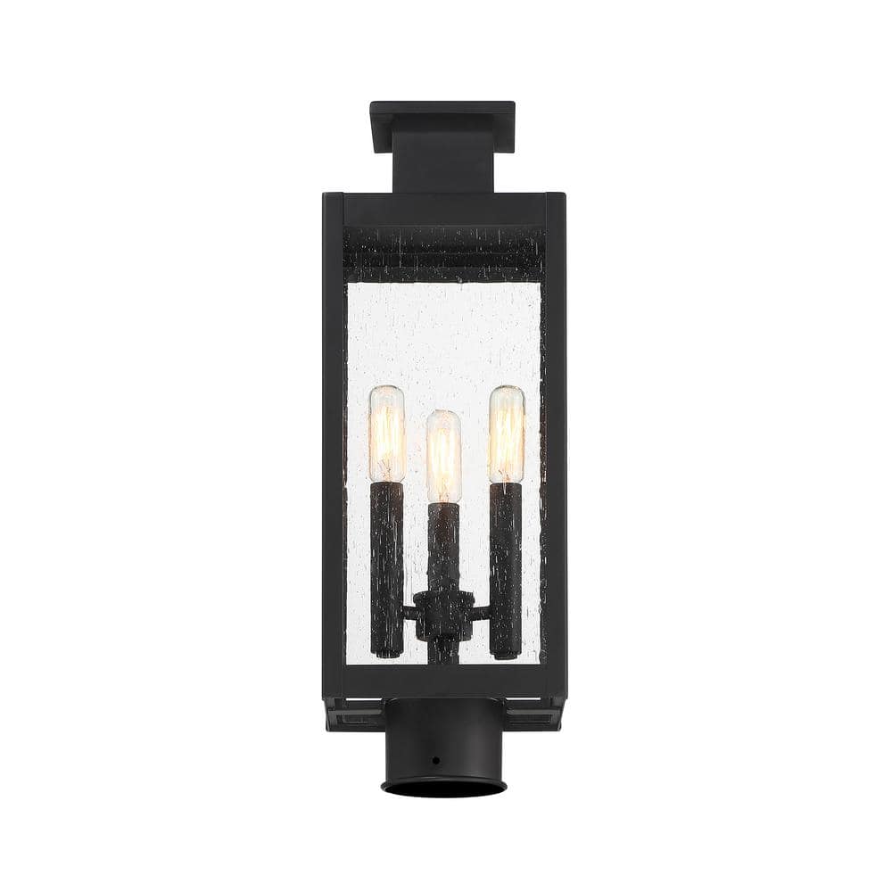 Matte Black 3-Light Outdoor Post Lantern with Clear Seeded Glass