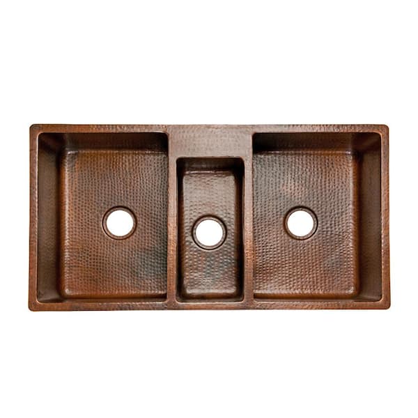 Undermount Hammered Copper 42 in. 0-Hole Triple Bowl Kitchen Sink and Drain in Oil Rubbed Bronze Undermount Hammered Copper 42 in. 0-Hole Triple Bowl Kitchen Sink and Drain in Oil Rubbed Bronze