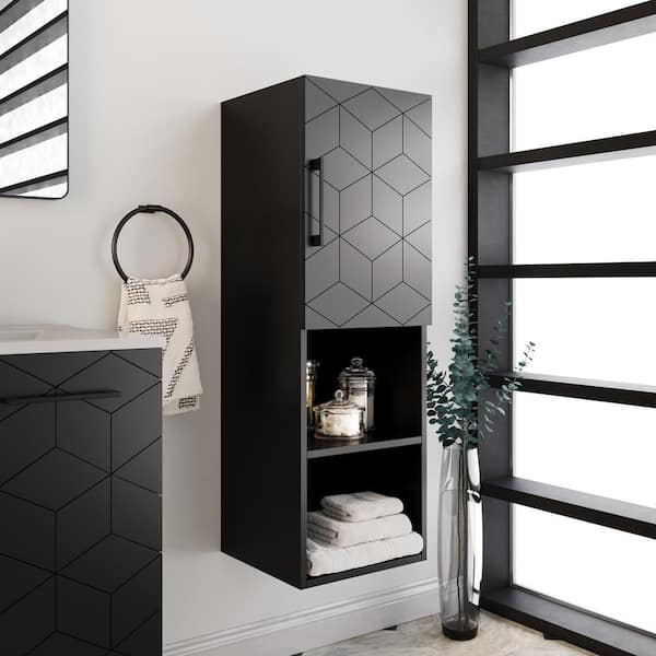 Annecy 15 in. W x 12 in. D x 46 in. H Black Linen Cabinet in Phantom Black
