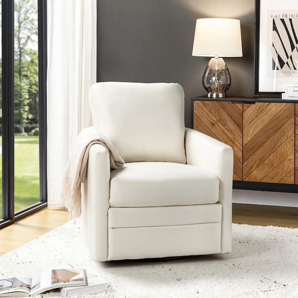 ARTFUL LIVING DESIGN Rosario Ivory Vegan Leather Swivel Accent Chair ...