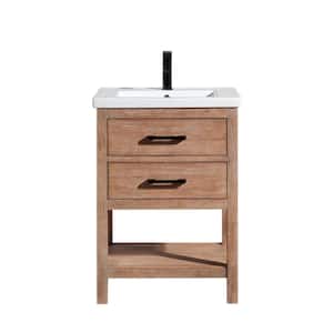 Betty 24.4 in. W x 18.5 in D Bath Vanity in Weathered Brown with Ceramic Vanity Top in White with White Basin