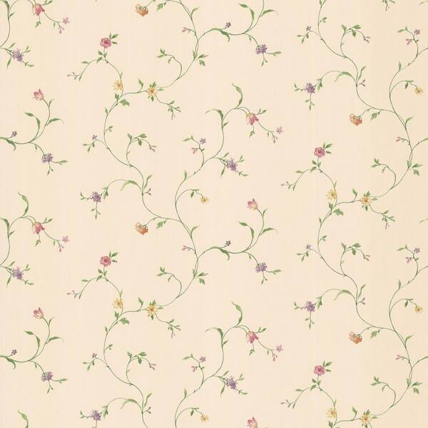 The Wallpaper Company 56 sq. ft. Beige Floral Trail Wallpaper-DISCONTINUED