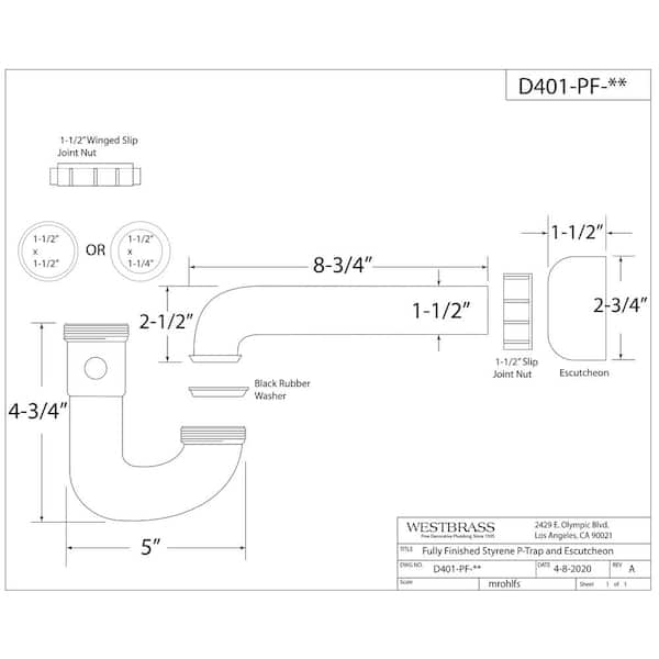 Westbrass 1-1/2 in. ABS Slip-Joint P-Trap in Satin Nickel