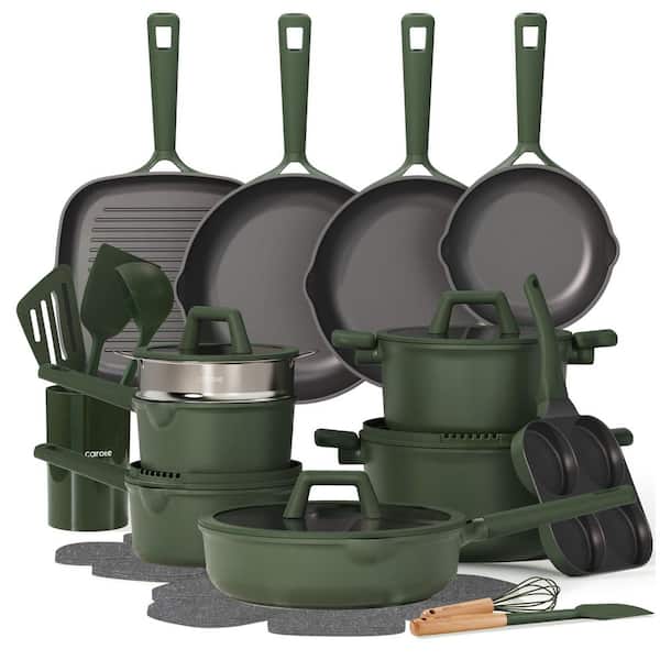 31-Piece Green Nonstick Aluminum Cookware Set with Lids, Bakelite Handle, Electric, Gas and Induction Compatible