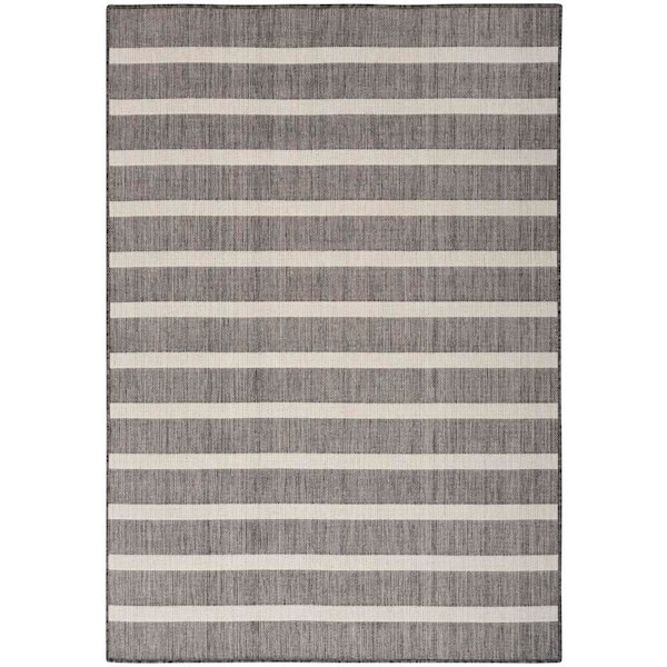 Nourison Positano Charcoal Ivory 5 ft. x 7 ft. Stripes Contemporary Area Rug