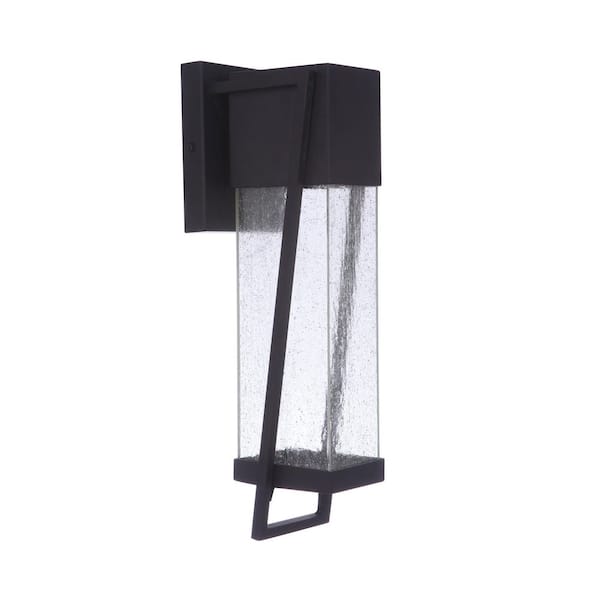 CRAFTMADE Bryce 17 in. Black Finish Outdoor Hardwired Integrated LED Wall Lantern Sconce w/ Clear Seeded Glass
