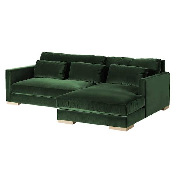 Monland 104 in. Square Arm Velvet Upholstered L-Shaped Oversize Deep-Seated Chaise Convertible Sectional Sofa in Dark Green