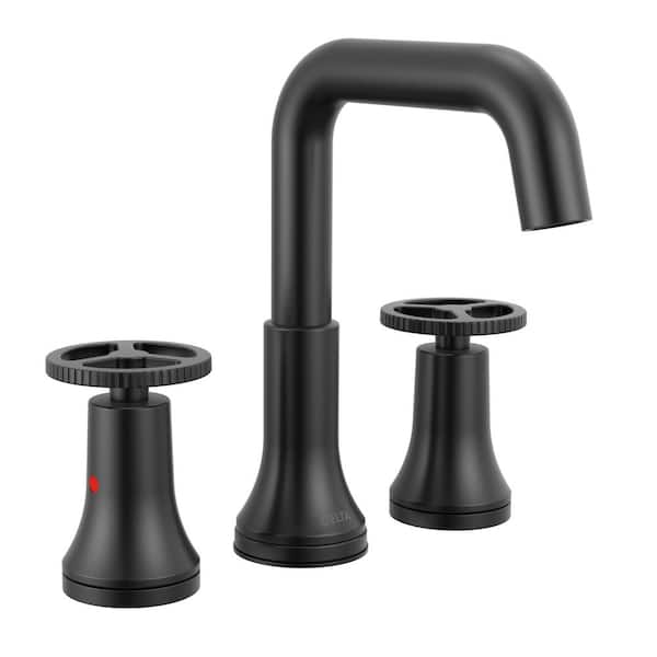 Trinsic Wheel 8 in. Widespread Double Handle Bathroom Faucet in Matte Black