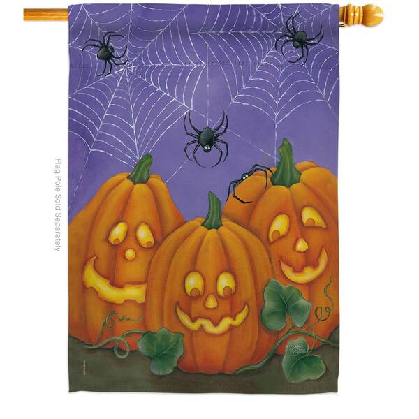 Breeze Decor 28 in. x 40 in. 3 Pumpkins Fall House Flag Double-Sided ...