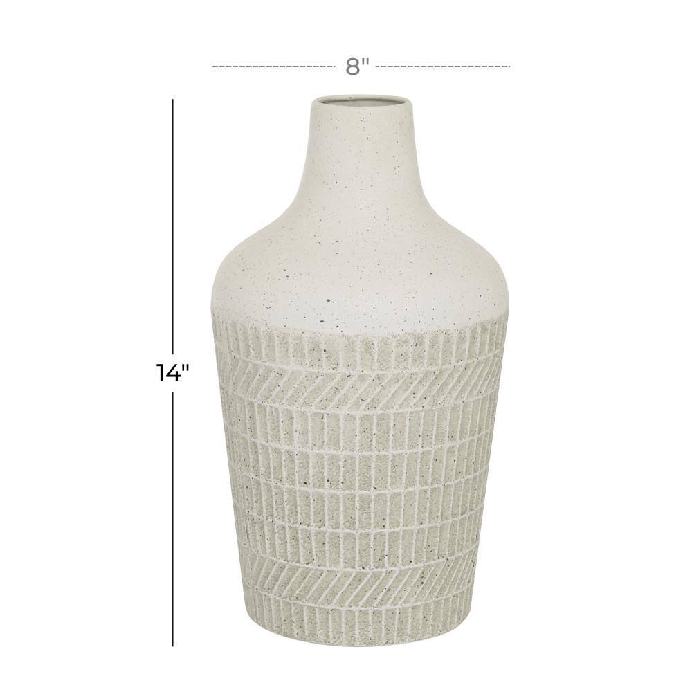 Eggshell White Textured Metal Decorative Table Vase