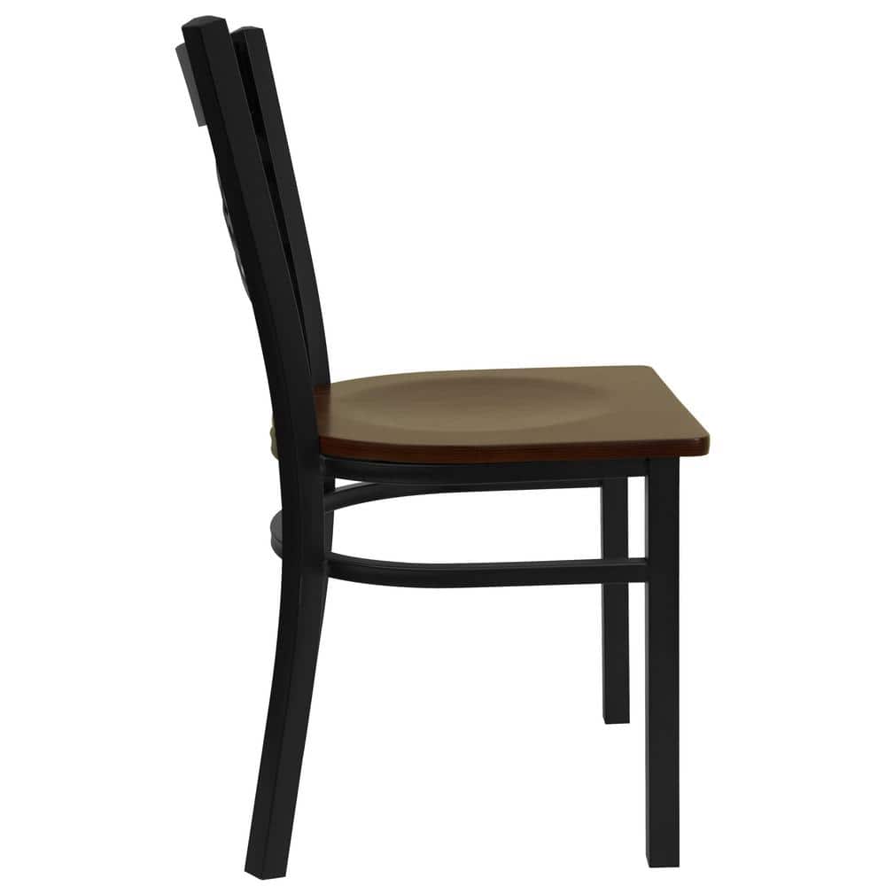 Hercules Series Black Cross Back Metal Chair with Mahogany Wood Seat