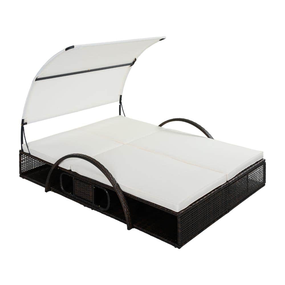 Metal Outdoor Day Bed with Beige Cushions, Adjustable Backrest, Hidden Side Table price history on PriceWatchPro