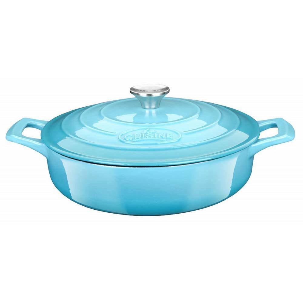 3.75 qt. Cast Iron Covered 3-Layers Porcelain Enamel Exterior Bruiser Teal 
