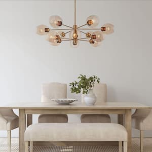 Clusters 12-Light Antique Gold Sputnik Pendant Light Fixture with Clear Glass Tinted Shades