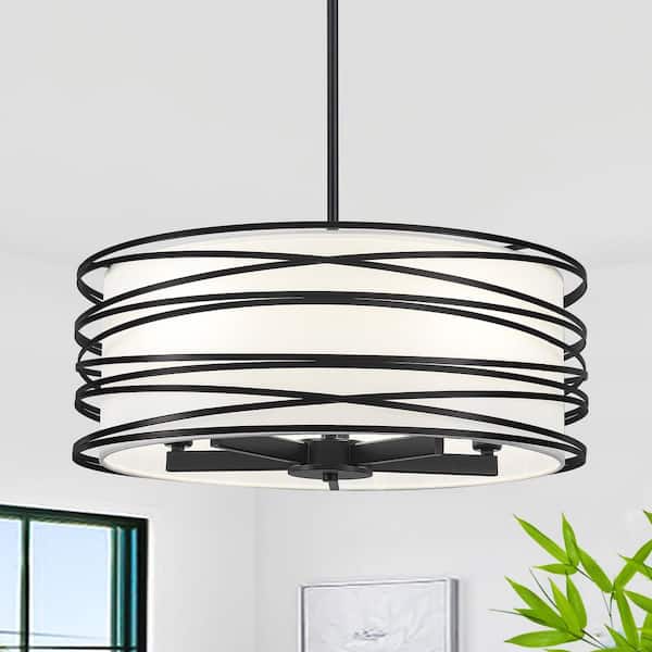 ZSMIHDOH 5-Light Black Modern Farmhouse Metal Fabric Drum Chandelier