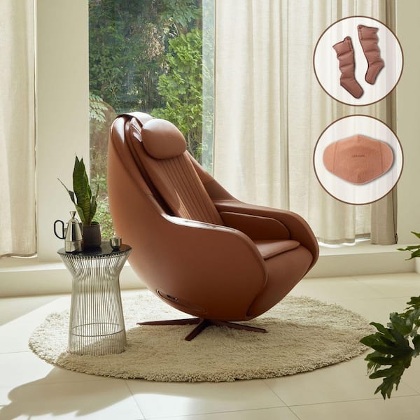 M6 Brown Faux Leather Massage Chair with Abdominal and Leg Massager