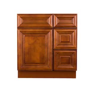 Cambridge 30 in. W x 21 in. D x 33 in. H Bath Vanity Cabinet with 1 Door 2 Right Drawers in Chestnut Without Top