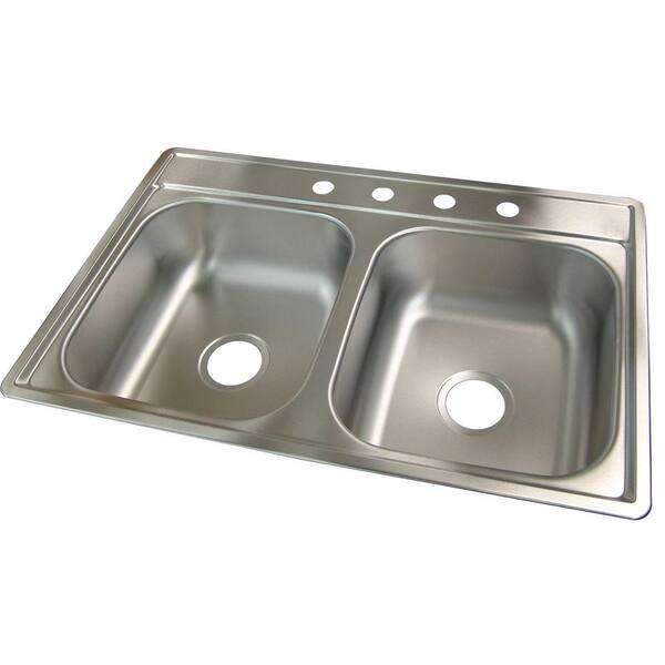 FrankeUSA Fhp Double Satin Drop-In Stainless Steel 33 in. 4-Hole Double Bowl Kitchen Sink