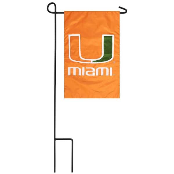 Fan Essentials 1 ft. x 1-1/2 ft. University of Miami 2-Sided Garden Flag with 3-2/3 ft. Metal Flagpole