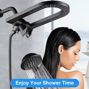 Rainfull 2-in-1 5-Spray Patterns with 1.8 GPM 4 in. Wall Mount Dual Shower Head and Handheld Shower Head in Black