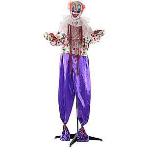 65 in. Scary Talking Clown Prop w/ Flashing Red Eyes, Indoor or Covered Outdoor Halloween Decoration, Battery-Operated