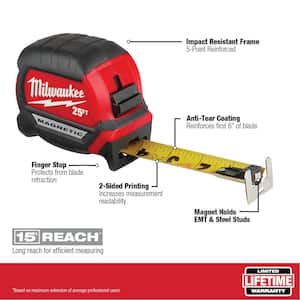 25 ft. x 1 in. Compact Magnetic Tape Measure with 9-in-1 Square Drive Ratcheting Multi-Bit Screwdriver