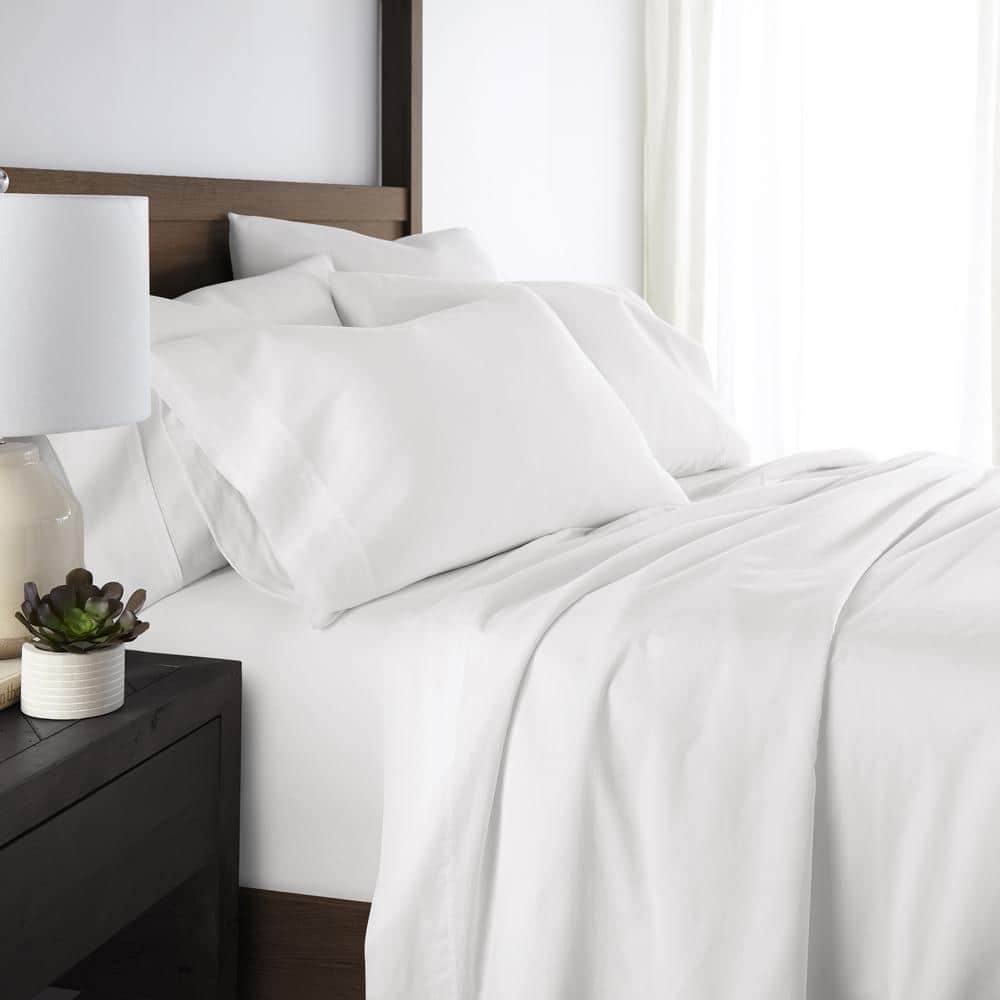 Queen White Solid Cotton Sateen Sheet Set