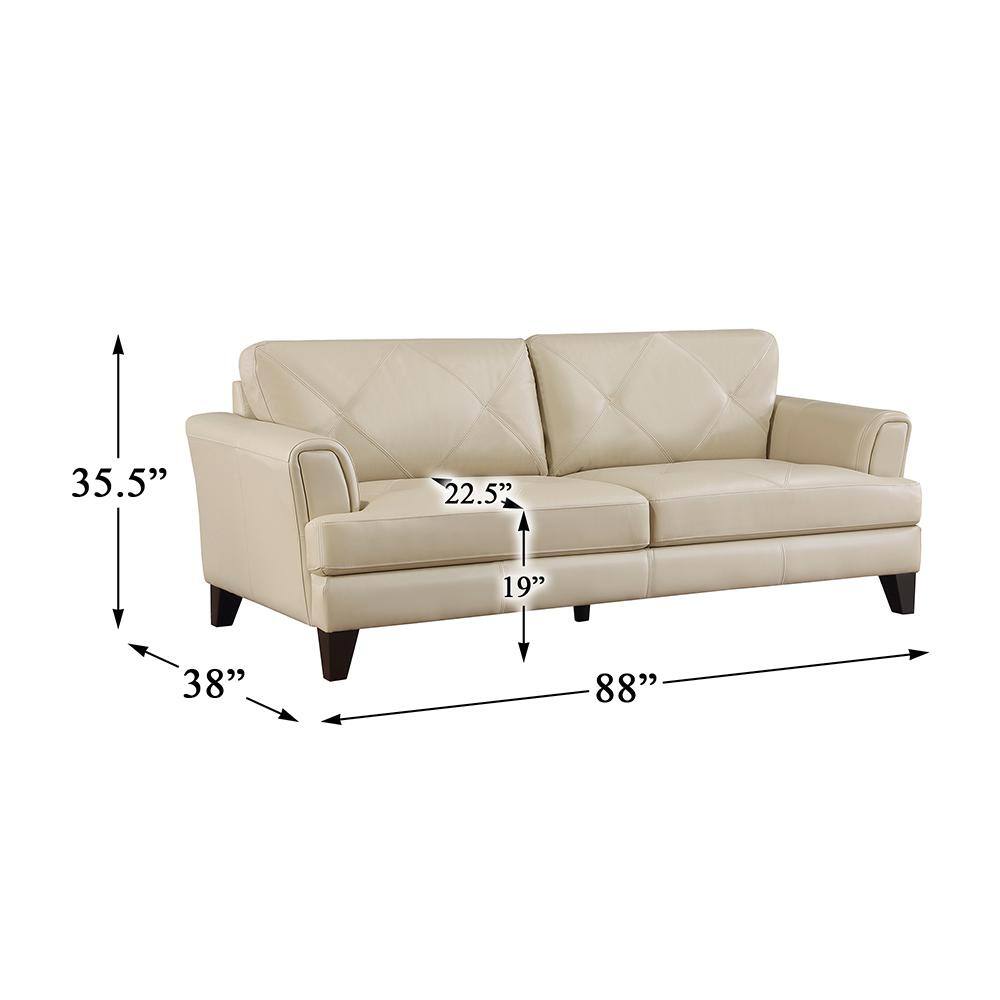 Marie 88" Cream Faux Leather Tufted Sofa with Track Arms