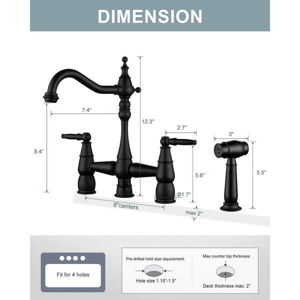 ALEASHA Quaint Double Handle Vintage Bridge Kitchen Faucet-Side