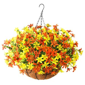 19 .7 in. Yellow Orange Artificial Hanging Violet Flowers in Basket for Home Wedding Garden Decoration