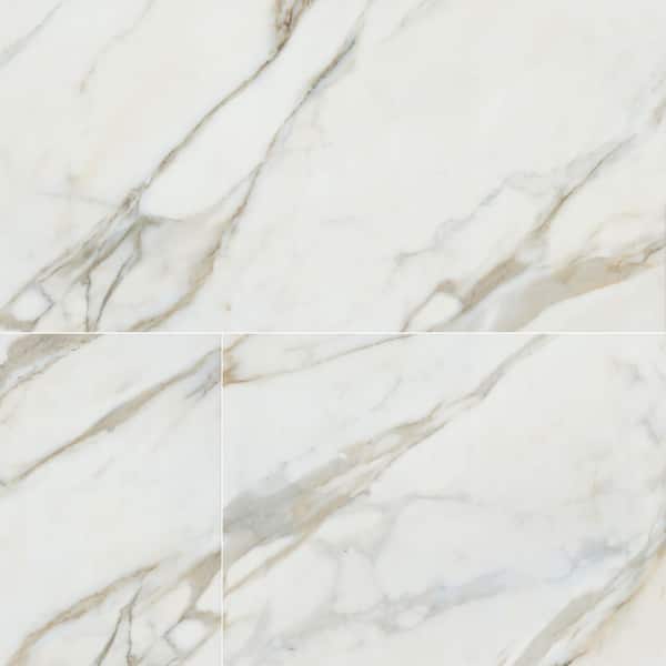 Valesia Calacatta 24 in. x 48 in. Polished Porcelain Marble Look Floor and Wall Tile (8 sq. ft. /Each)