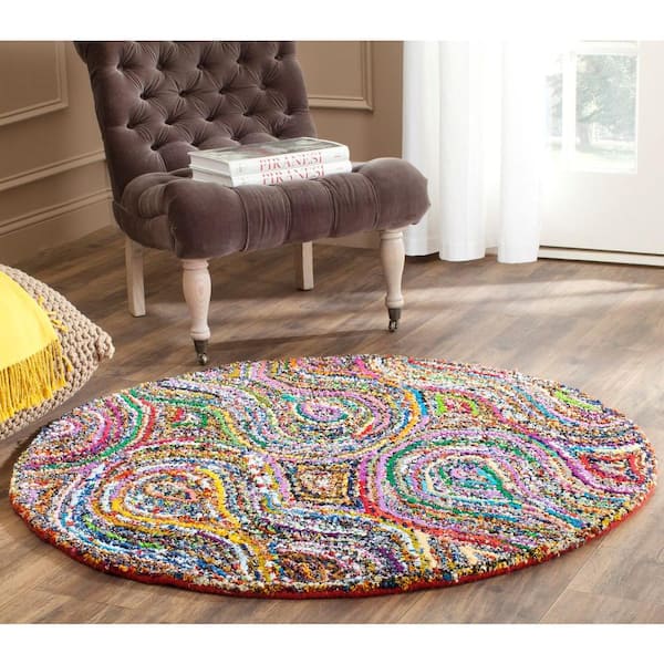 SAFAVIEH Nantucket Multi 4 ft. x 4 ft. Round Abstract Striped Area Rug