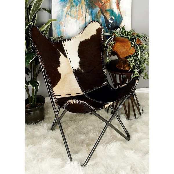Litton Lane 36 in. H White Handmade Leather Butterfly Chair with Black Stand 94987