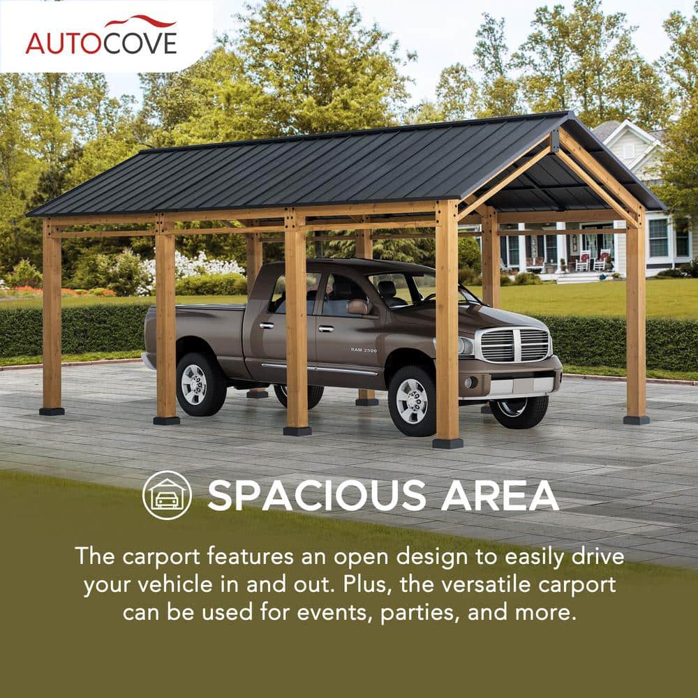 Large Cedar Wood Carport with Black Metal Roof