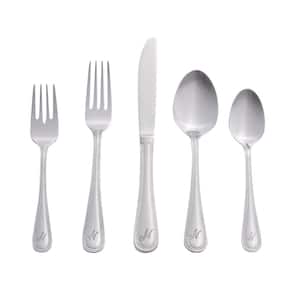 Beaded Monogrammed Letter N 46-Piece Silver Stainless Steel Flatware Set (Service for 8)