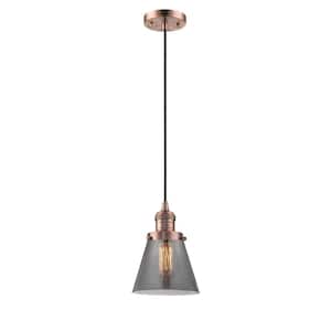 Cone 60-Watt 1 Light Antique Copper Shaded Mini Pendant Light with Tinted Glass Shade