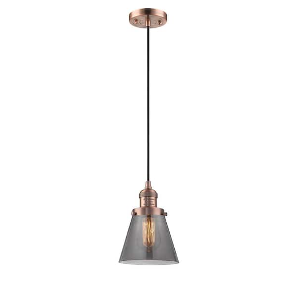Innovations Cone 60-Watt 1 Light Antique Copper Shaded Mini Pendant Light with Tinted Glass Shade