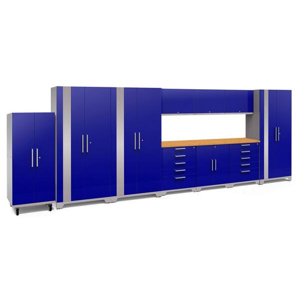 NewAge Products Performance Plus 2.0 220 in. W x 83.25 in. H x 24 in. D Steel Garage Cabinet Set in Blue (11-Piece)