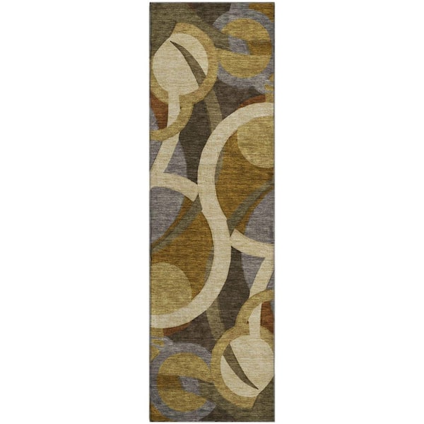 Mayfield Premium Machine Washable Abstract AMF2167 Brown 2 ft. x 7 ft. Runner Rug