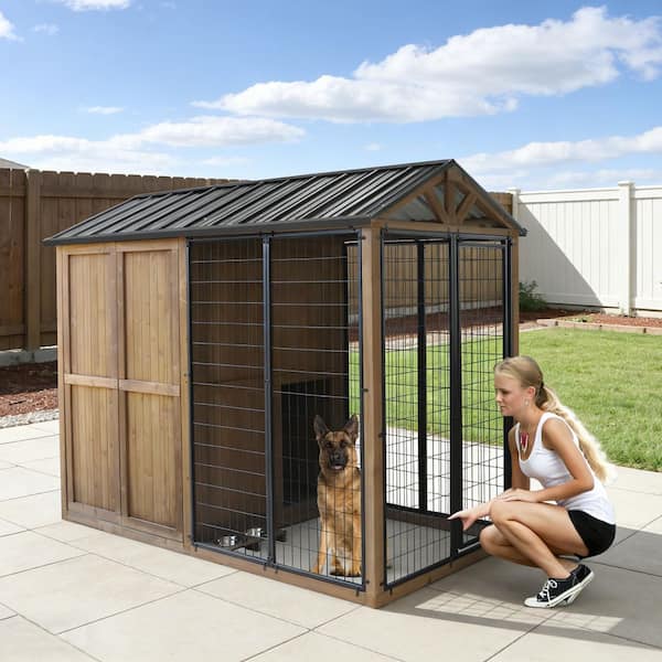 VEIKOUS 8 ft. x 4 ft. Outdoor Dog Kennel Wooden Dog House with