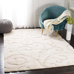 Florida Shag Cream 5 ft. x 8 ft. High-Low Floral Area Rug