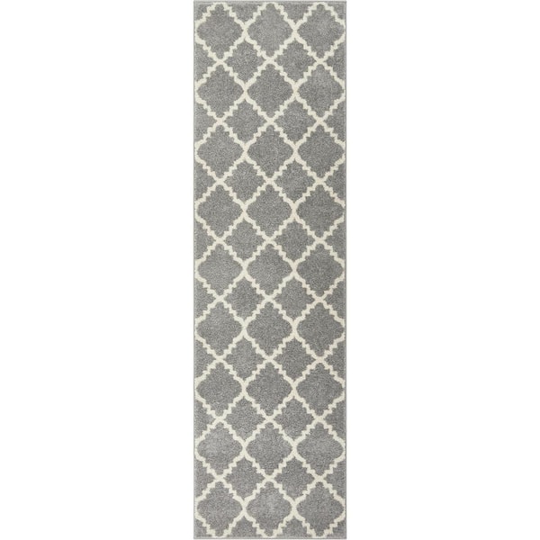 Moroccan Grey Runner Rug - Non-Slip, Stain Resistant - 2x4.3 Geometric  Trellis