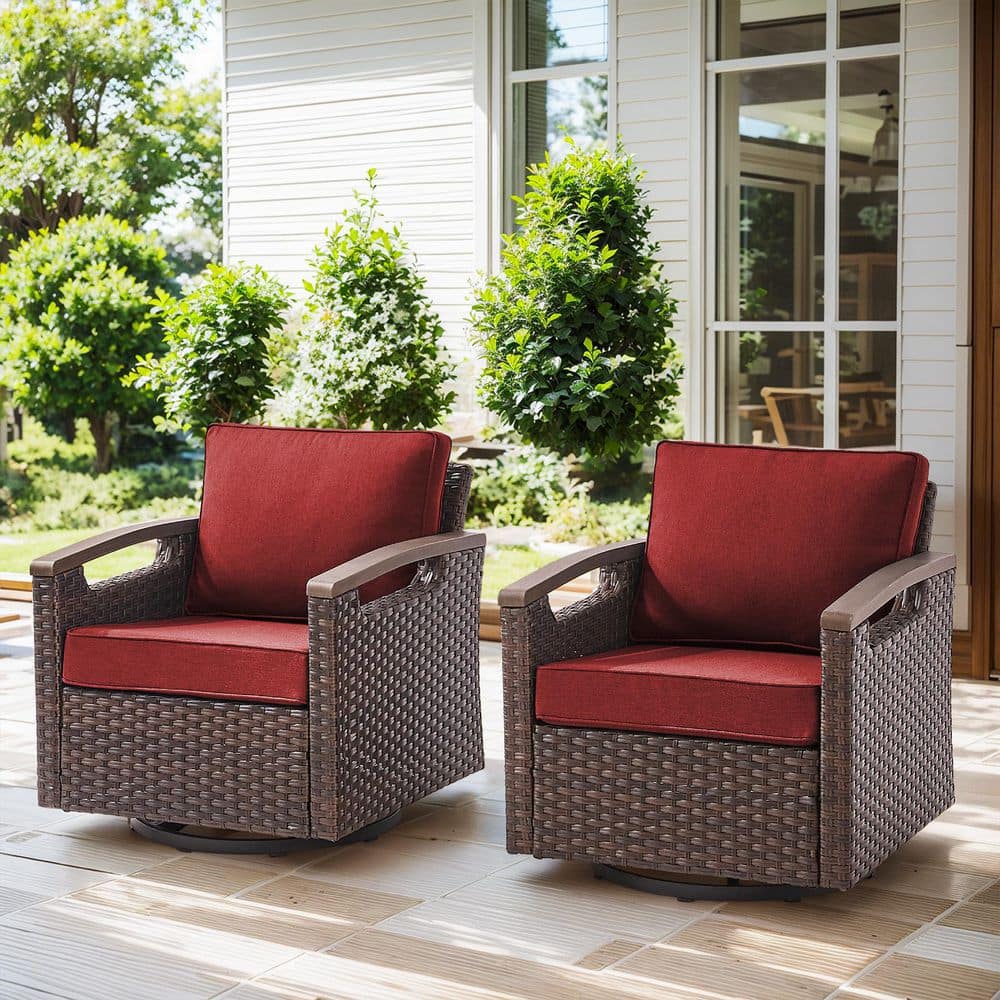 Farmhouse 2-Piece Brown PE Wicker Outdoor Rocking Chair with Olefin Red Cushions /Metal Armrest price history on PriceWatchPro