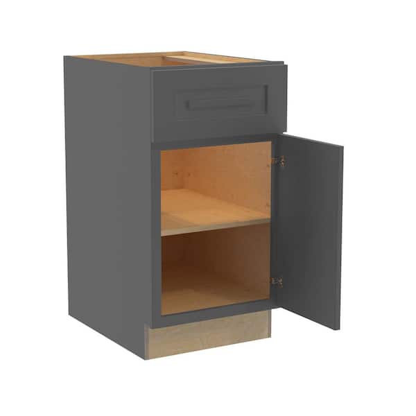 Home Decorators Collection Grayson 18 in. W x 24 in. D x 34.5 in. H Assembled Plywood Base Kitchen Cabinet in Deep Onyx with Soft Close RH