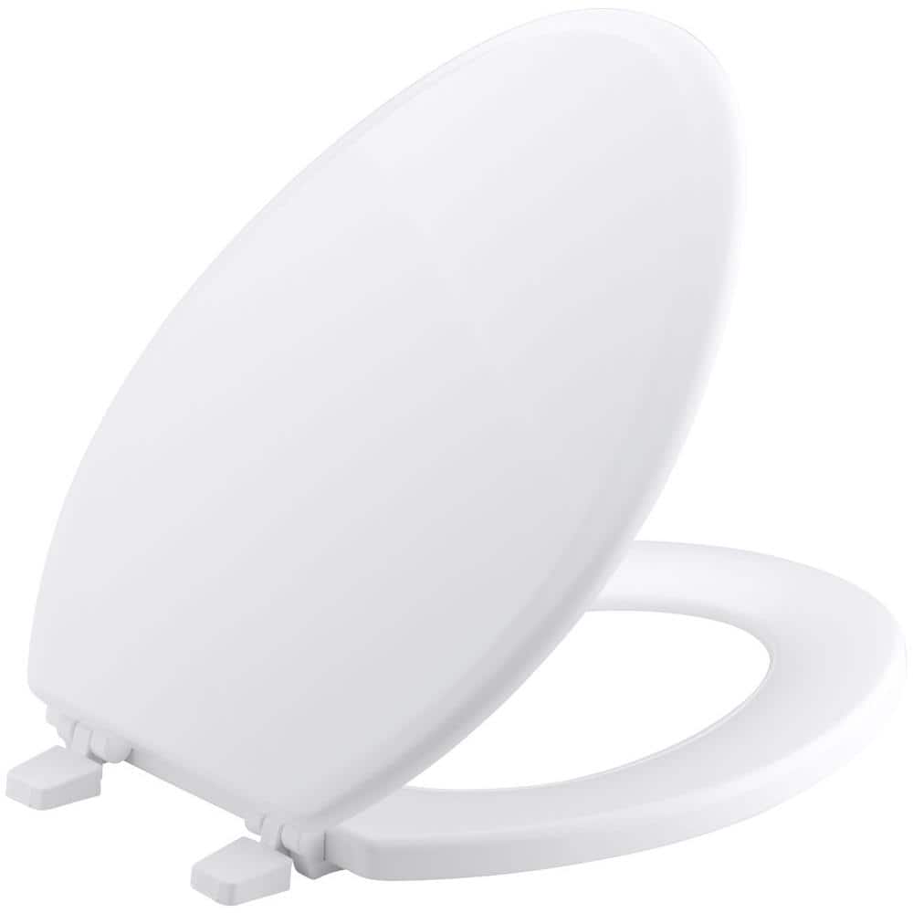 White Elongated Molded-Wood Toilet Seat with Plastic Hinges