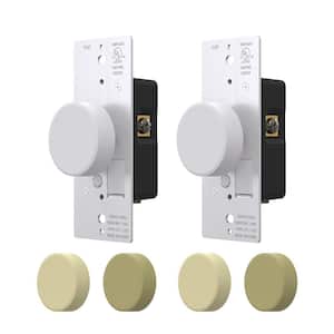 Rotary Dimmer Switch with Night Indicator Light, Push On/Off, Single Pole/ 3-Way, White/Ivory/light Almond (2-Pack)
