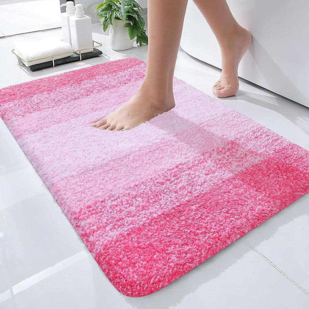 Afoxsos 24"x16" Pink Stripe Microfiber Rectangular Contour Bath Rugs
