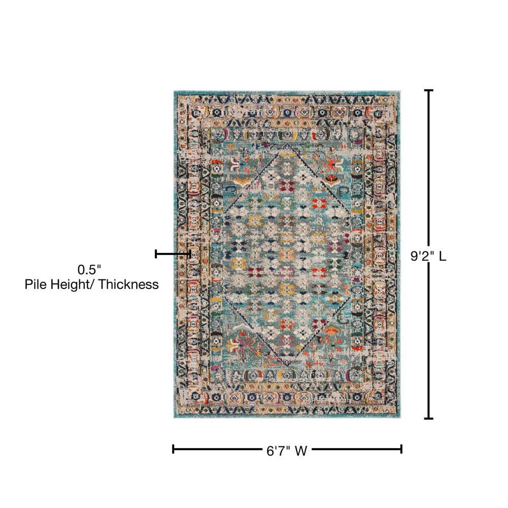 Elysian Bloom Hand-Knotted Blue Floral Synthetic Area Rug - 6'7" X 9'2"